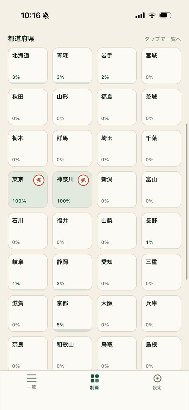 制覇が、目に見えて積み上がる